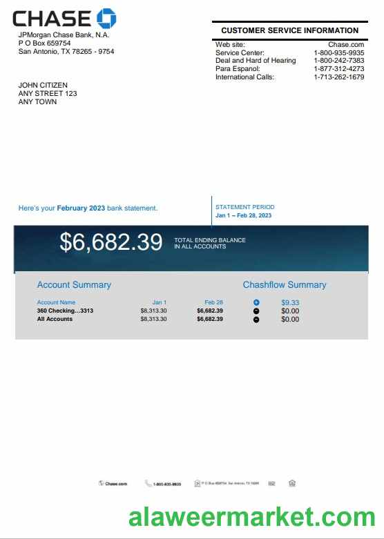 USA Chase bank statement Word and PDF template, version 2